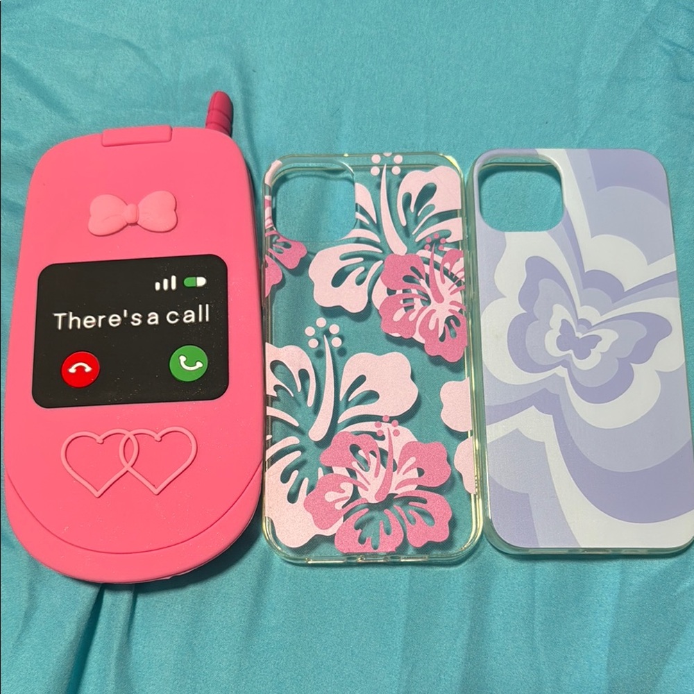 Pink Flip Phone Toy with Floral and Butterfly Cases